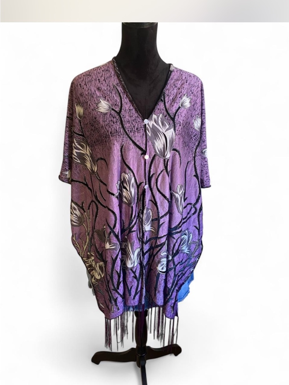 Purple Floral V-Neck Kimono Wrap
